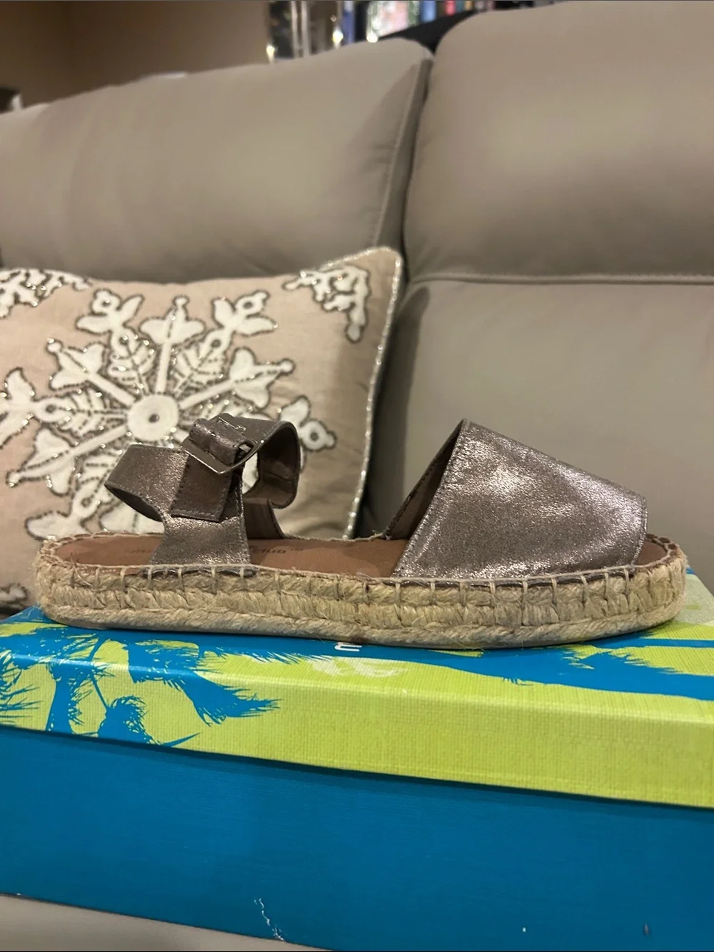 Metallic Espadrille Slide Sandals - Women's Silver